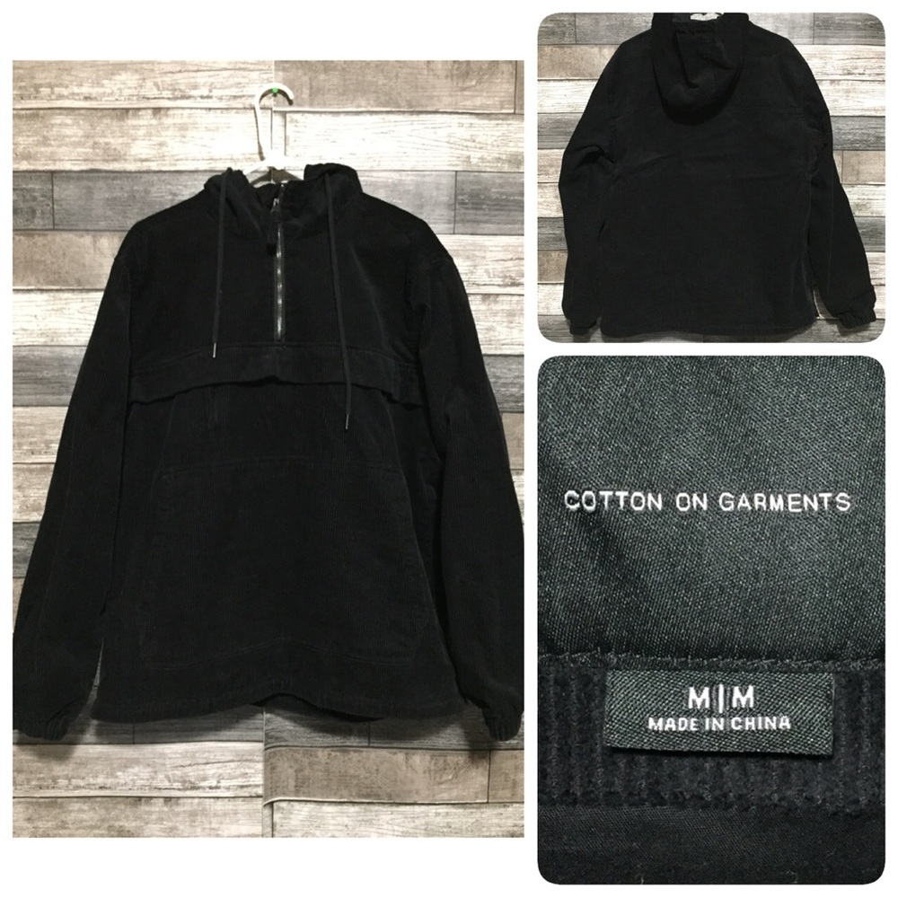 Cotton On Corduroy Anorak Pullover Jacket Men’s M Black Hooded Casual